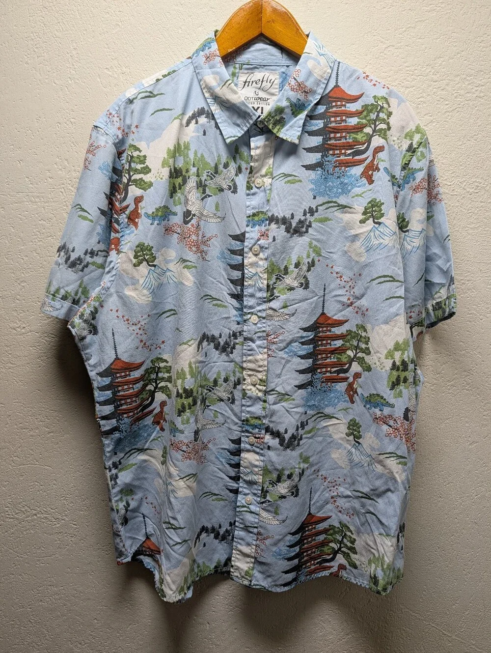 Firefly Lootwear Japanese Dinosaur Short Sleeve Button Down Shirt-Men's Size 2XL